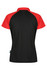 A polo shirt featuring a black body with red sleeves and a logo. The design is sporty and modern.
