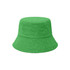 A green reversible bucket hat made from dual materials, featuring a textured surface and a simple design.