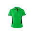 A green polo shirt with black accents and a collar, featuring a logo on the tag.