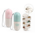 A capsule-shaped pills organiser in pink and green, featuring separate compartments for each day of the week.
