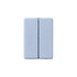 A light blue folding pill box with seven compartments and a logo on the surface.
