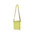 A drink bottle holder in bright yellow with a green zipper, featuring an adjustable strap and a drawstring closure.