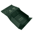 A green magnetic gift box with a ribbon, featuring an interior welcome message and a logo on the exterior.