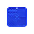 A blue, four-section dog enrichment lick mat featuring various textured designs, including honeycomb and paw prints.