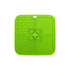 A green, four-section dog enrichment lick mat featuring various textured patterns, including bones and paw prints.