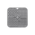 A grey, silicone 4-section dog enrichment lick mat with various textured patterns and a heart-shaped hole.