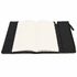 A black soft-touch PU leather notebook featuring an empty lined interior and a zippered pocket on the side.