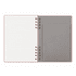 A Twin-Spiral PU hardcover notebook featuring lined pages and a grey pocket on the inside cover, with a soft pink exterior.