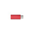 A red USB data blocker with a metallic finish, featuring a connector on one end.