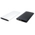 A power bank in white and black, featuring multiple USB ports and a logo.