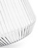 A clear glass tumbler with a ribbed design, featuring a tapered base and a smooth rim.