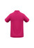 A magenta men's polo shirt with a collar and short sleeves, featuring a logo on the side.