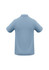 A light blue polo shirt with a collar, featuring short sleeves and a logo on the back.