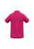 A magenta men's polo shirt with a collar and short sleeves, featuring a logo on the side.