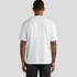 A white short-sleeved t-shirt displayed from the back, featuring a simple design and a logo.