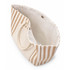A tan and cream striped tote bag with an inner lining and two handles. It has a snap closure.