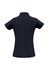 A black ladies' polo shirt with a classic collar and short sleeves, featuring a logo on the front.