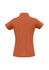 A women's polo shirt in a warm brown colour, featuring a collar and short sleeves with a branding logo.