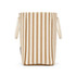 A tote bag featuring vertical cream and light brown stripes with two handles on the sides.