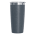 A drink bottle with a sleek dark grey design, featuring a metal lid and a logo on the side.