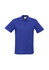 A blue polo shirt with a collar and short sleeves, featuring a logo on the chest.