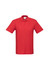 A red men's polo shirt with a collar and short sleeves, featuring a logo on the chest.