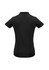 A black short sleeve polo shirt for women featuring a logo. The design is simple with a classic polo silhouette.