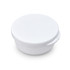 A white circular container with a flat lid and a small handle on the side.