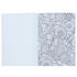 A5 colouring book featuring intricate black and white floral designs on one page and a blank page on the other.