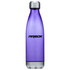 A drink bottle made of purple plastic, featuring a silver base and a logo.