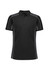 A black unisex polo shirt featuring grey accents and a branding logo on the chest.