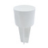A white sand spike with a tapered base and a wide, circular top, featuring a logo.