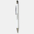A white stylus pen featuring a sleek design and a branding logo. Ideal for writing and touchscreen use.