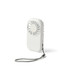 A white mini pocket fan with a grey wrist strap. The fan features a circular grille for airflow.