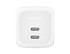 A white dual USB-C wall charger with two ports, featuring a logo.