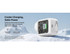 A white wall charger with a retractable plug, featuring heat protection technology and a visible internal structure.