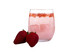 A glass filled with pink drink garnished with fresh strawberries, accompanied by two whole strawberries.