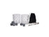 A drink set featuring two clear crystal whisky glasses, grey whisky stones, a pair of tongs, and a black storage pouch.