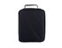 A black insulated lunch bag with a handle, featuring a plain design and a zip closure. It has a logo on the front.