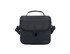 A black insulated lunch bag with a zip closure and a handle, featuring a detachable shoulder strap and a logo.