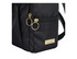 A drink bottle bag in black with two zippered compartments and a gold logo tag.