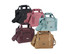 A collection of five insulated cooler bags in black, pink, light blue, burgundy, and tan, featuring various handles and a logo.