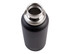 A drink bottle with a matte black finish and a stainless steel neck, featuring a logo on the side.