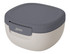 A salad bowl with a grey lid and cream base, featuring a handle and a logo. Capacity is 1.5L.