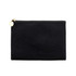 A black durable flat makeup bag with a zip closure and a gold accent. Features a smooth, soft texture.