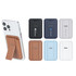 A PU magnetic card holder with a phone stand, available in various colours including brown, black, navy, and light blue.