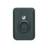 A dark green PU magnetic card and AirTag holder with a circular slot and metal button. It features a smooth finish.