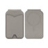 A grey PU magnetic card holder featuring a mirror and a slim design with rounded edges.