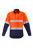 Hi-visibility orange and navy work shirt with closed front and hoop tape design. Features two chest pockets and a logo.