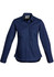 A women's lightweight long sleeve shirt in navy blue with a button-up front and a single chest pocket.